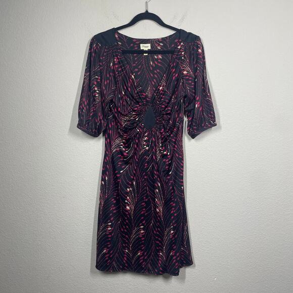 Temperley London Dresses & Skirts - Temperley London 8 Plunging Neck Dress Black Pink 100% Silk Abstract Print